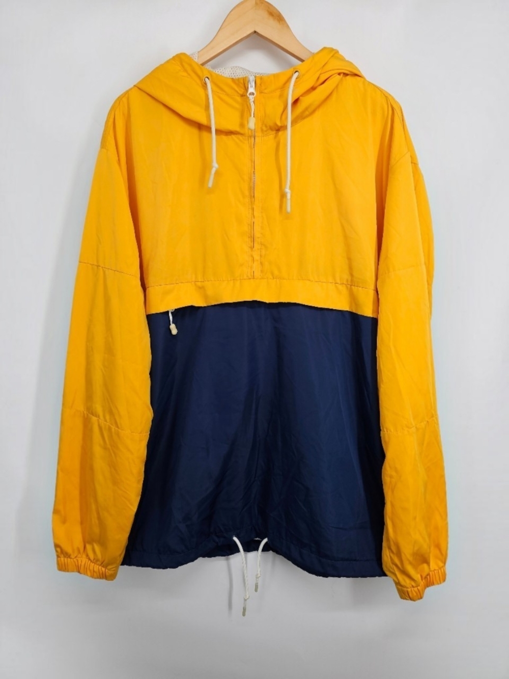 H&M Divided Men's XL Yellow Navy Colorblock Windbreaker Hooded Anorak Pullover